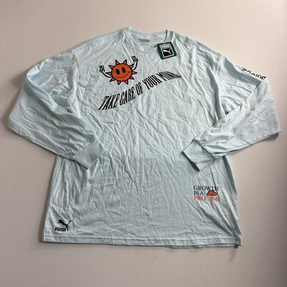Puma Take It Easy Crew Neck Long Sleeve T-Shirt Mens Blue Casual Tops Small‎ - Picture 1 of 10